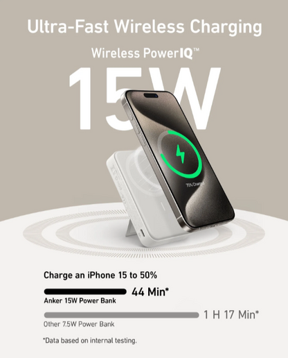 Anker 10,000 MagGo Power Bank with Built-in Smart Display 15W White