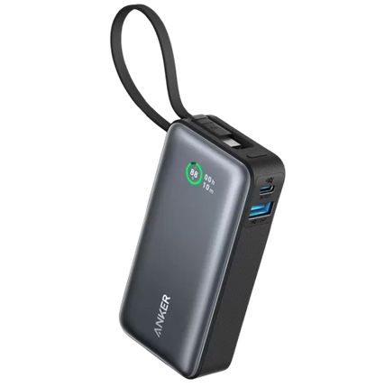 Anker 10,000 Nano Power Bank with Built-In USB-C Cable 30W Black