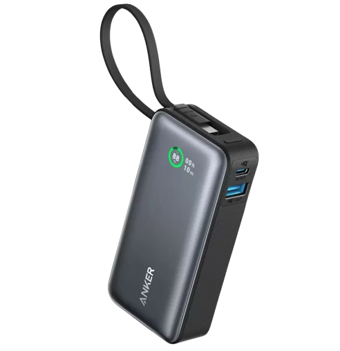 Anker 10,000 Nano Power Bank with Built-In USB-C Cable 30W Black